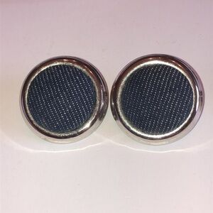 Vintage Silver Tone & Blue Fabric Round Dome Clip On Earrings